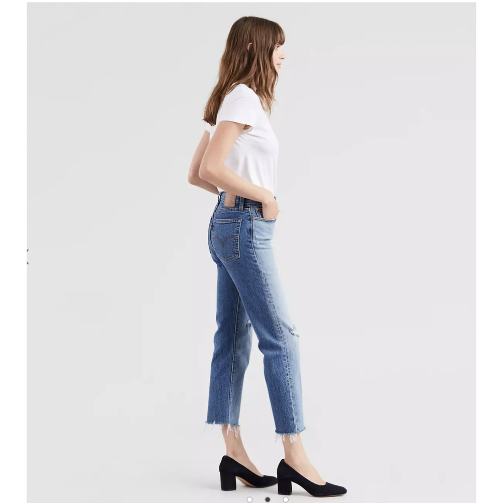 Levi's Wedgie Straight Jeans 26 Two Tone In Two Minds Raw Hem High‎ Rise Crop